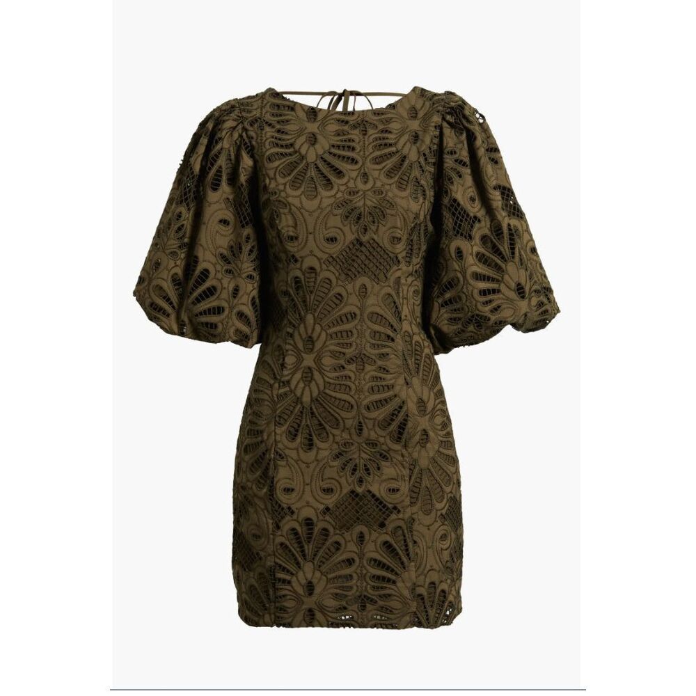 New Ciebon Kesia Floral Embroidered Paisley Minidress in Olive Size Medium 8
